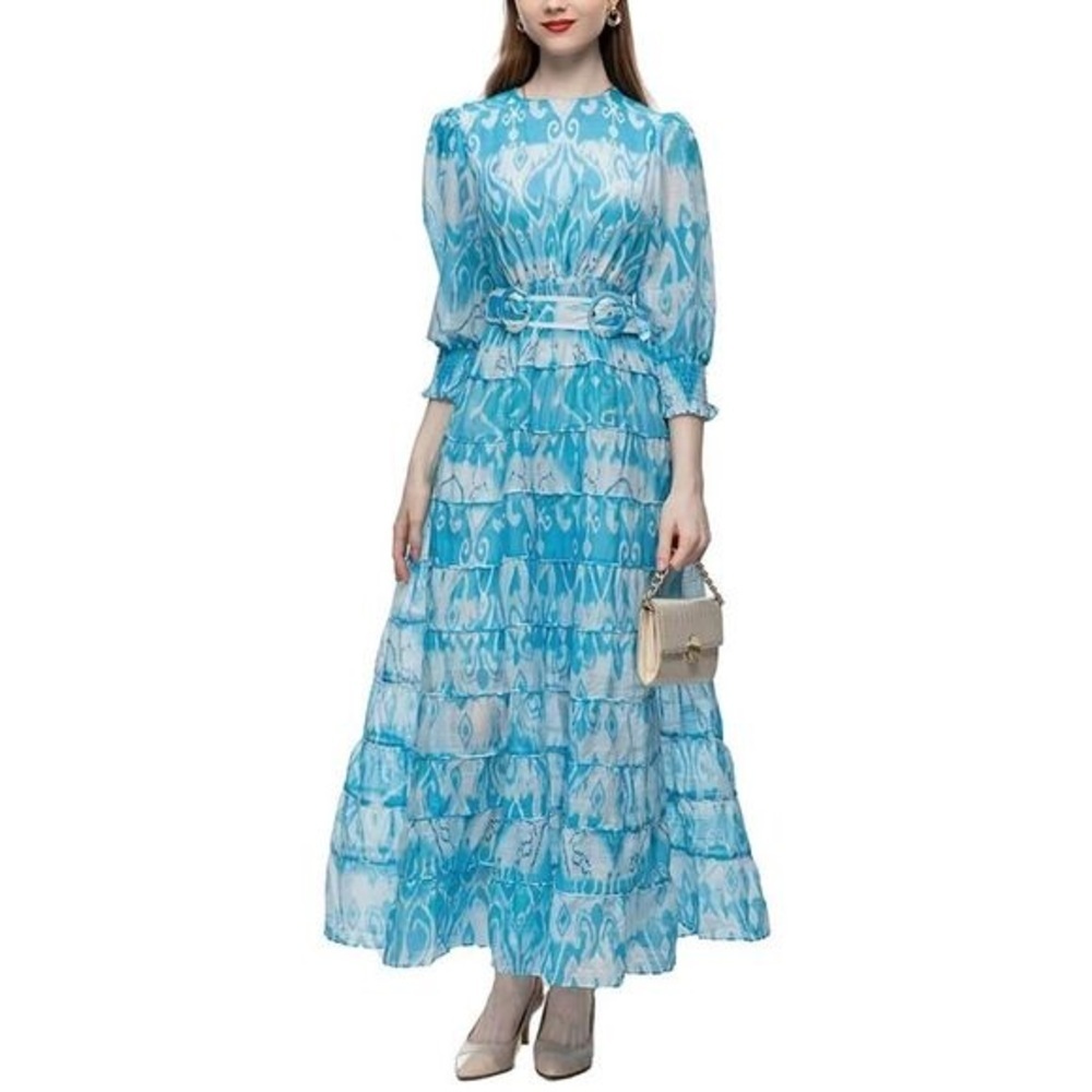 Burryco Tiered Maxi Dress Blue Size 6 NWT Boho Flowy Cocktail Wedding Romantic - Picture 5 of 9